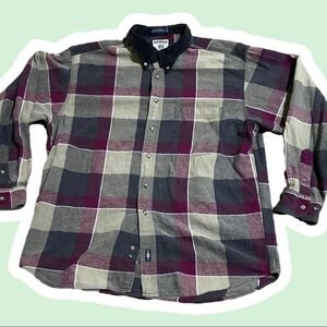 Vintage L Flannel Shirt Corduroy Collar Grunge Indie Sleaze Punk Hipster Plaid